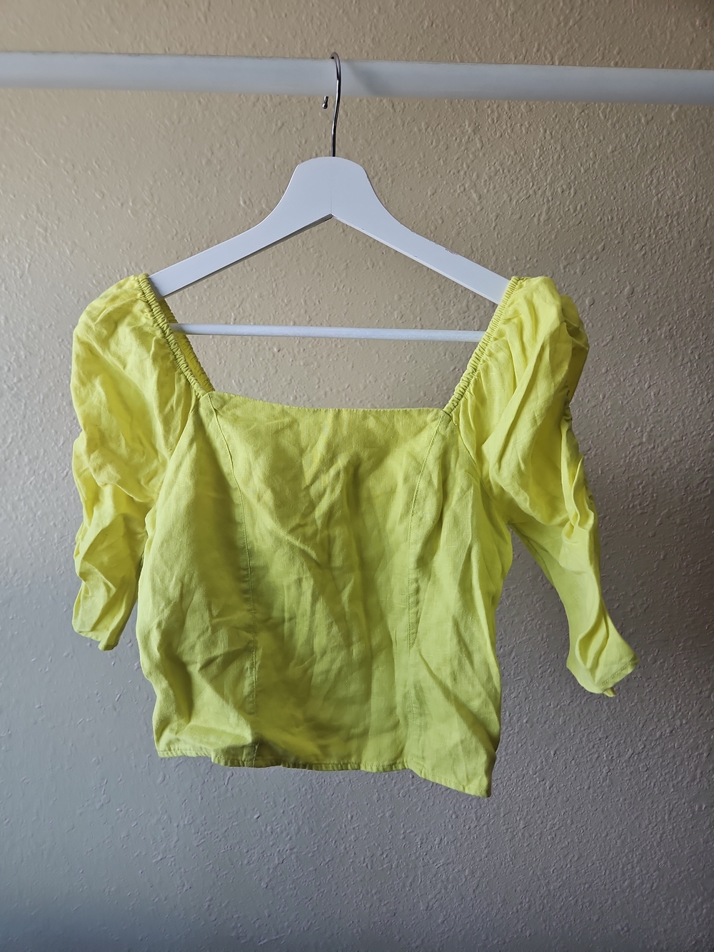 Rachel Zoe 100% Linen Puff Sleeve Square Neck Crop Top